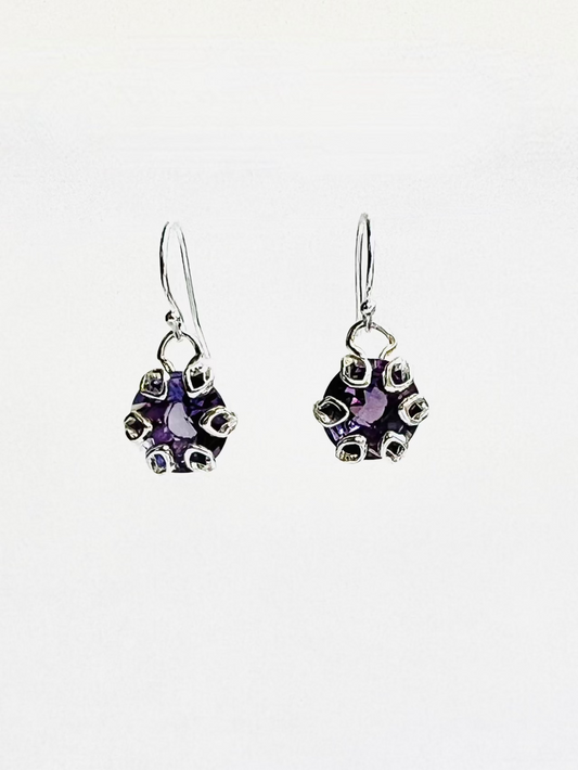 Poppy Drop Earrings in Sterling Silver and Amethyst by Hannah Daye & Co February Birthstone