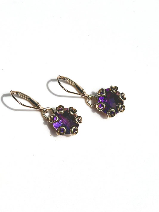 amethyst 14k yellow gold poppy drop earrings by hannah daye