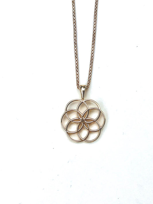 Rosette Fiore Pendant in 14k gold with 14k gold chain all by Hannah Daye & Co