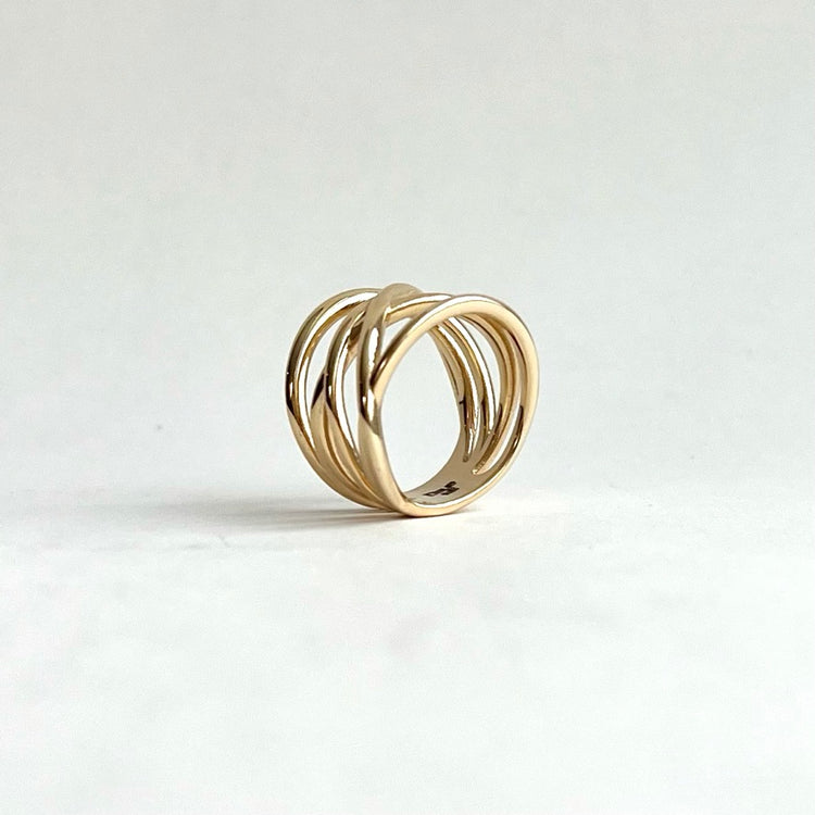 Side view of Saturn Ring 14k yellow gold hand-crafted original design Hannah Daye & Co