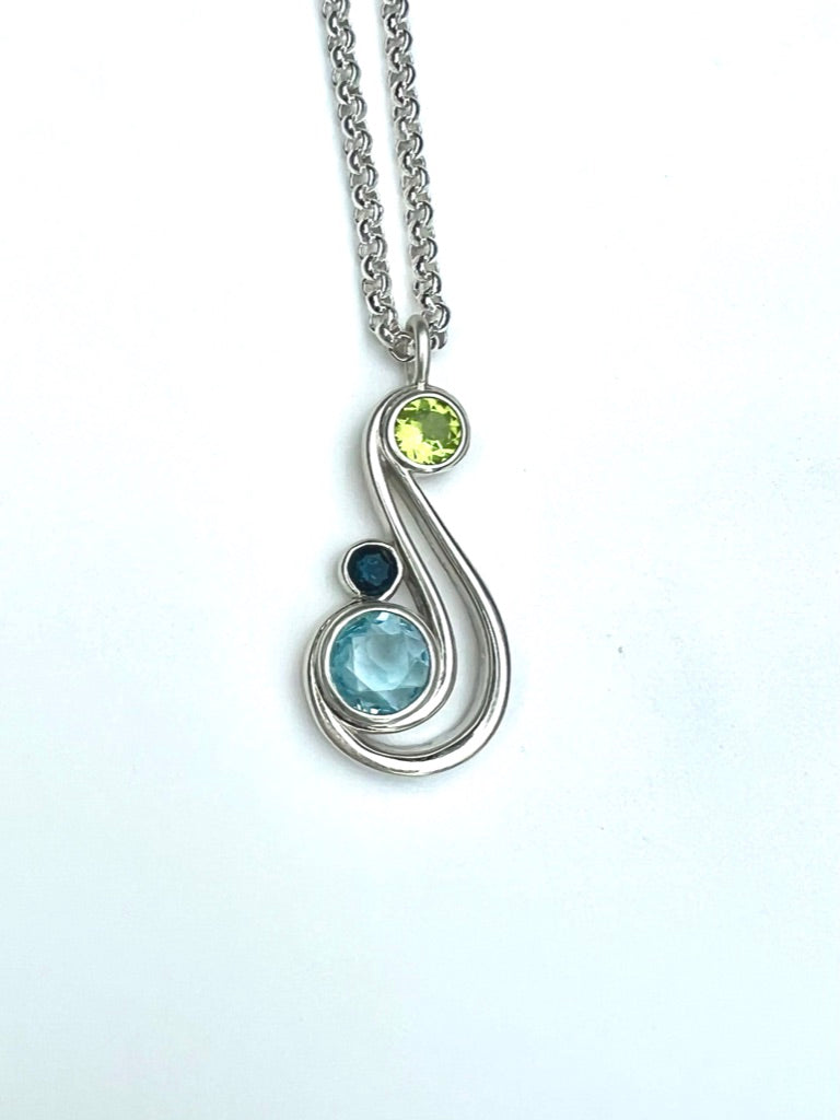 Aria Pendant Peridot Blue Topaz original design sterling silver Hannah Daye & Co birthstones