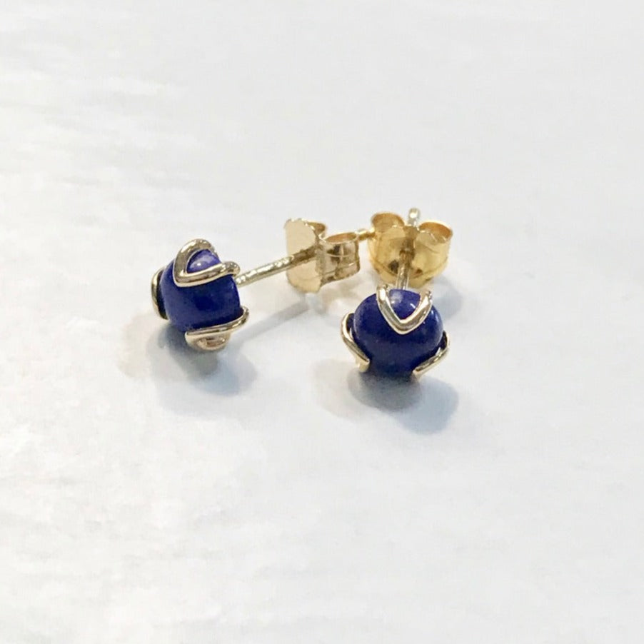 Lapis Fiore Studs in 14k yellow gold by Hannah Daye fine jewelry