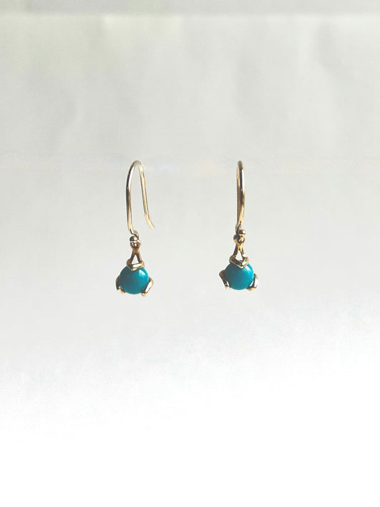 Turquoise set in 14k yellow gold Fiore Drop Earrings by Hannah Daye original design 