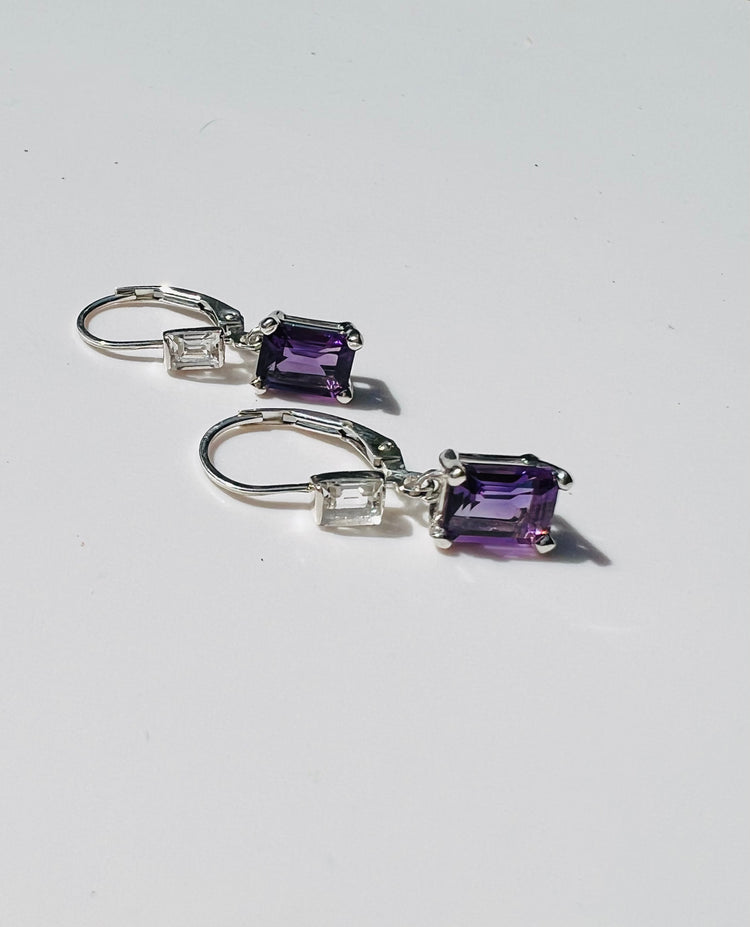 Amethyst and White Topaz Lever-back earrings by Hannah Daye jewelry