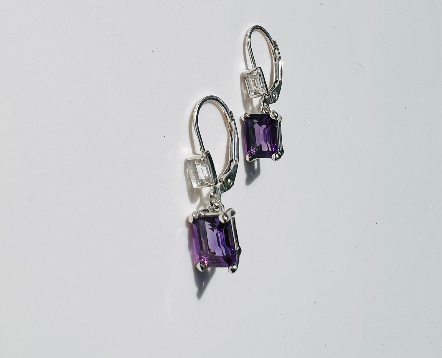 Amethyst Lexi Drops with White Topaz Baguettes by Hannah Daye fine jewels - February birthstone