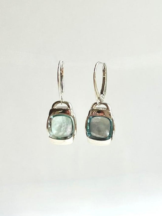 Milan Drop Earrings with leverbacks Sky Blue Topaz Mother of Pearl Sterling Silver by Hannah Daye original design