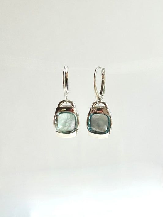 Milan Drop Earrings with leverbacks Sky Blue Topaz Mother of Pearl Sterling Silver by Hannah Daye original design