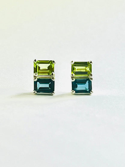 Peridot and London Blue Topaz Lexington Earrings by Hannah Daye & Co fine jewelry original design hand-crafted August and December birthstones