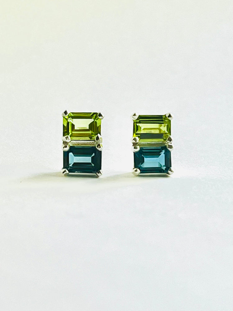 Peridot and London Blue Topaz Lexington Earrings by Hannah Daye & Co fine jewelry original design hand-crafted August and December birthstones