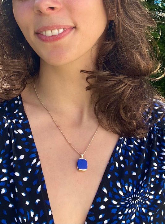 Lapis pendant in 14k gold by Hannah Daye fine jewelry with 18" chain beautiful hand-made original design