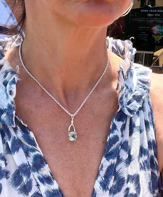 Green Amethyst Brillante Pendant by Hannah Daye fine jewelry shown on 16" chain