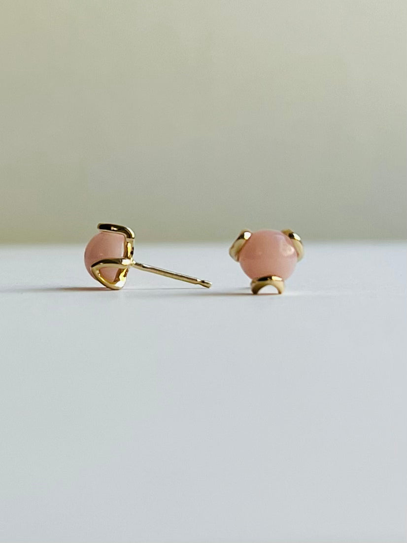 Fiore 14k gold earrings pink opal original design Hannah Daye & Co