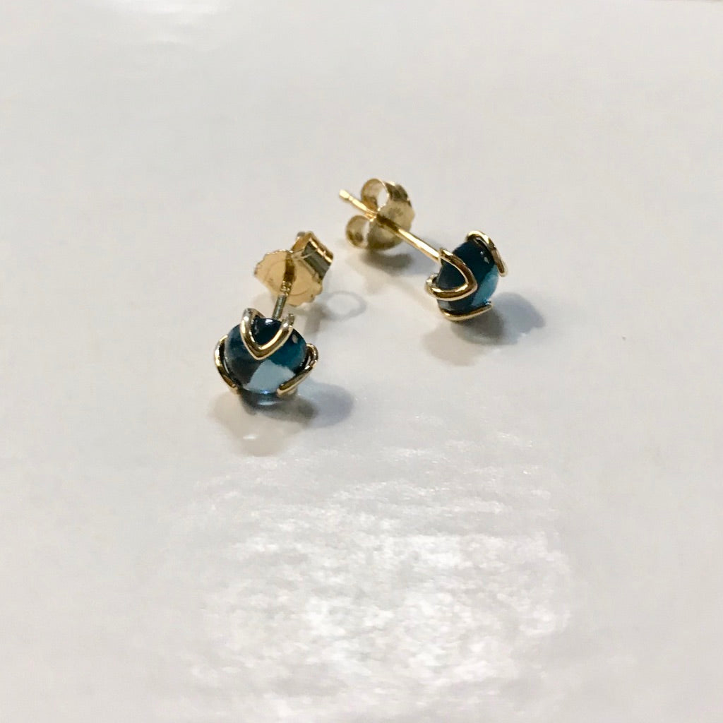 London Blue Topaz Fiore Studs 14k gold by Hannah Daye original design 