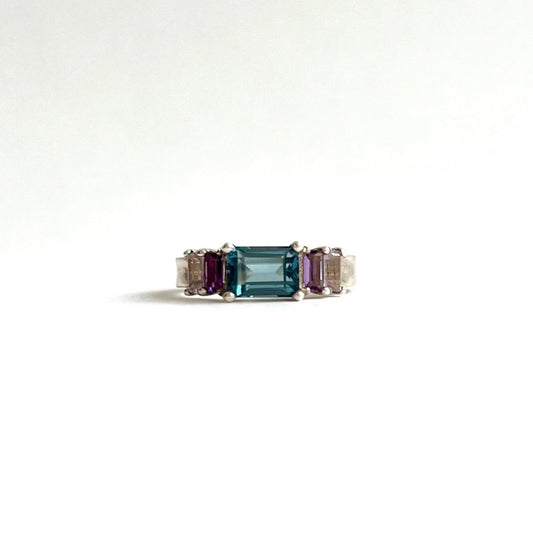 Lexi Band Ring London Topaz Sky and Amethyst Baguettes Hannah Daye & Co