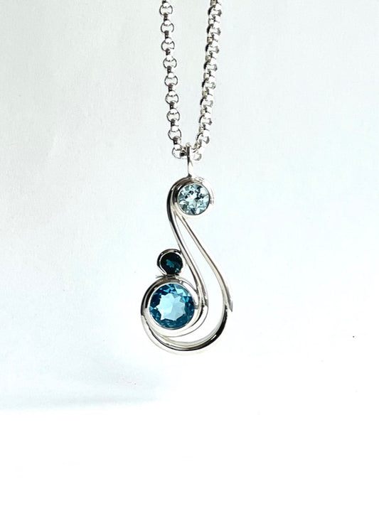 Triple Blue Topaz sterling silver pendant - Aria Collection - Hannah Daye & Company