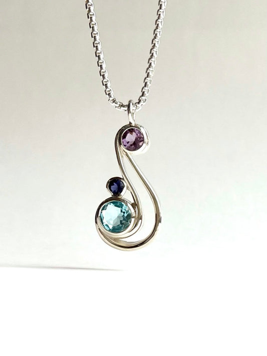 Iolite, Rose & Sky Blue Topaz sterling silver pendant - Aria Collection - Hannah Daye & Company