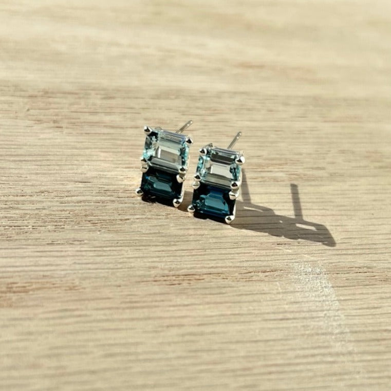 Lexington Earrings in Aquamarine and London Blue topaz by Hannah Daye fine jewelry