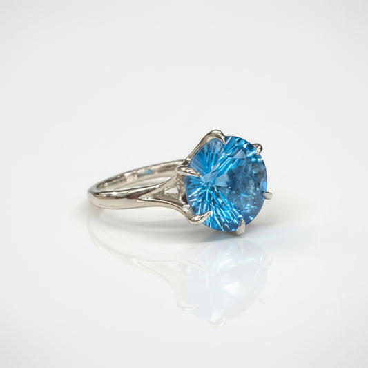Swiss Blue Topaz Brillante Ring Side View by Hannah Daye & Co