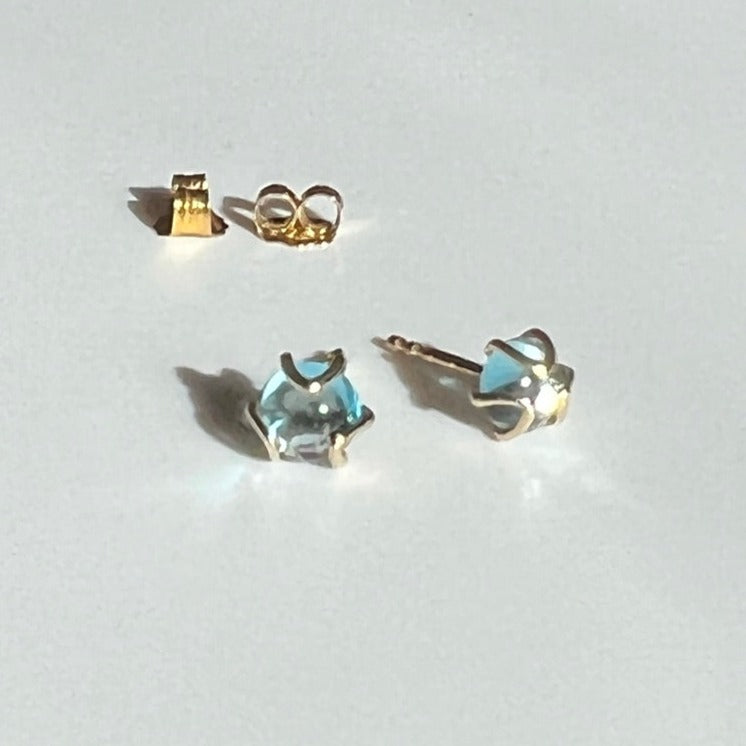 Blue Topaz 14k gold stud post earrings Fiore style by Hannah Daye jewelry