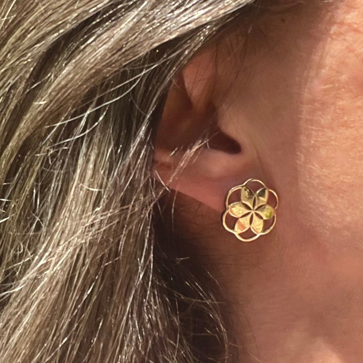 rosette earrings by hannah daye & co in 14k yellow gold