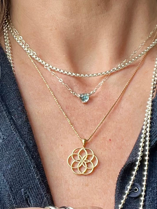 wearing 16" Fiorella Necklace Swiss Blue Topaz by Hannah Daye Jewelry