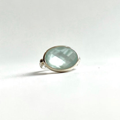 Sabine Ring East West Sky Blue Topaz doublet by Hannah Daye jewels