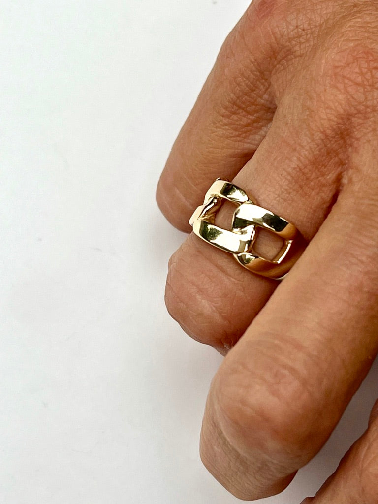 wearing Bordillo Ring yellow gold 14k by Hannah Daye