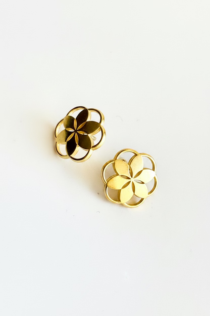Rosette Piccolo Post Earrings 14k yellow gold handcrafted Hannah Daye & Co