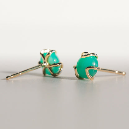 14k gold stud earrings by Hannah Daye Fiore collection Mint Chrysoprase