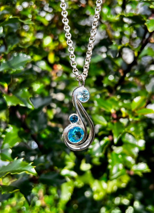 Triple Blue Topaz Aria Pendant in Sterling Silver by Hannah Daye jewels original design