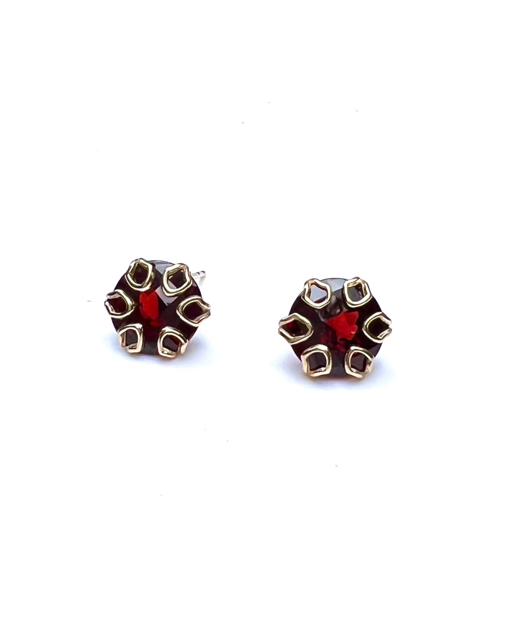 Poppy Earrings Garnet 14k yellod gold by Hannah Daye original design