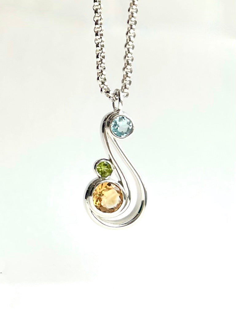 Aria Pendant Sterling Silver Topaz and Peridot original design hand-crafted Hannah Daye fine jewels