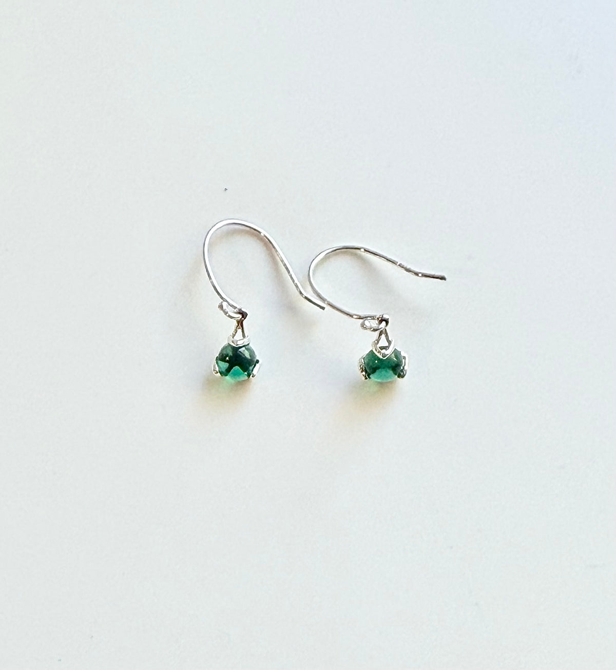 silver drop earrings with green stone