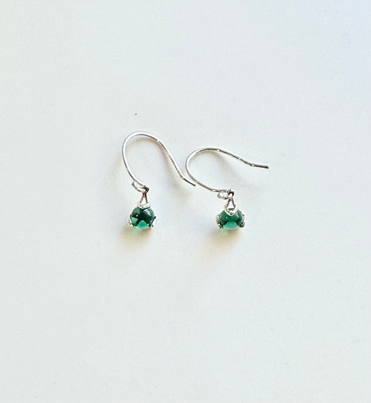 silver drop earrings with green stone
