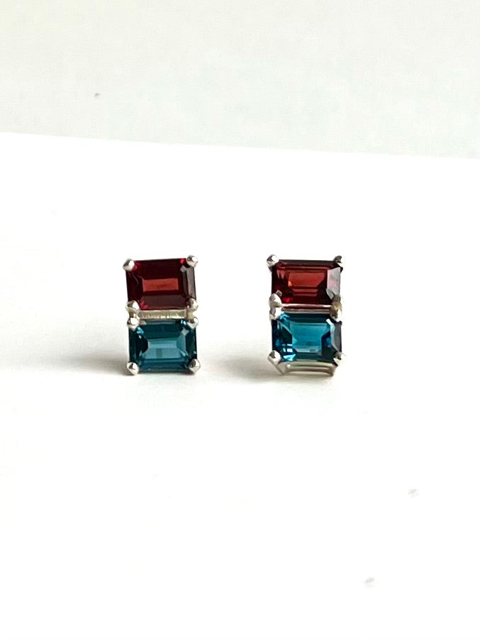 Lexington Earrings - Garnet and London Blue Topaz