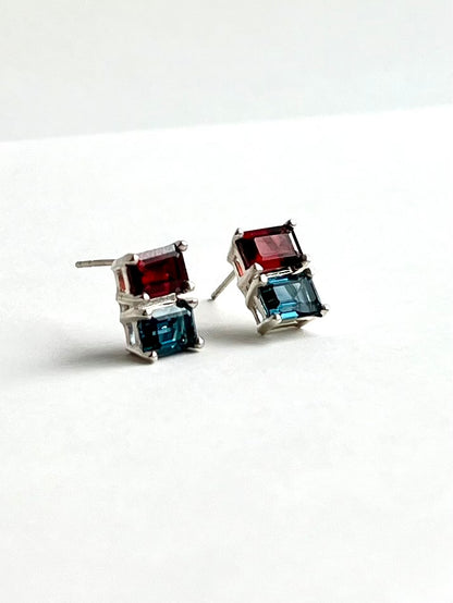 Lexington Earrings - Garnet and London Blue Topaz