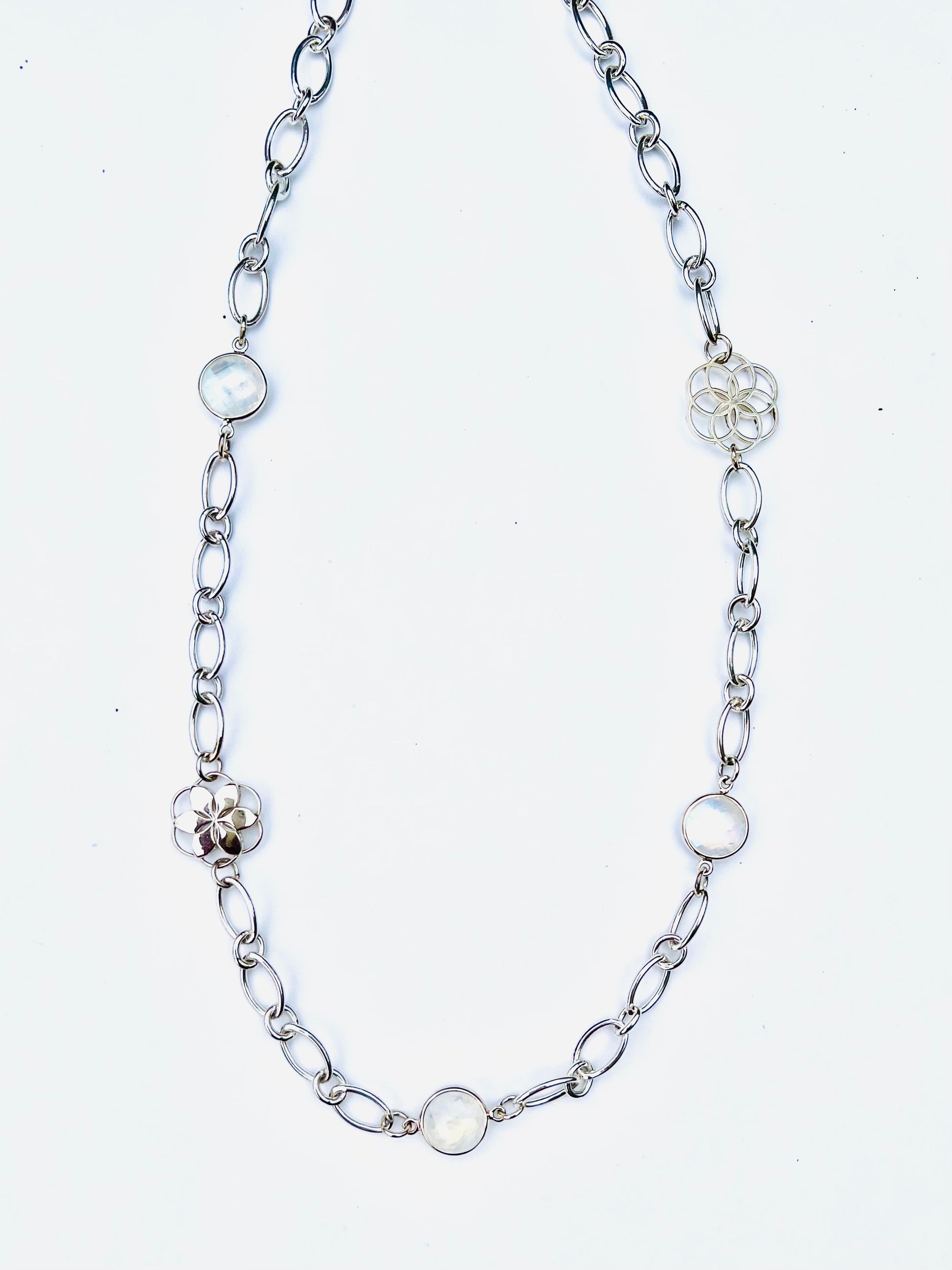 Cascade Moonstone and Charm Necklace Short