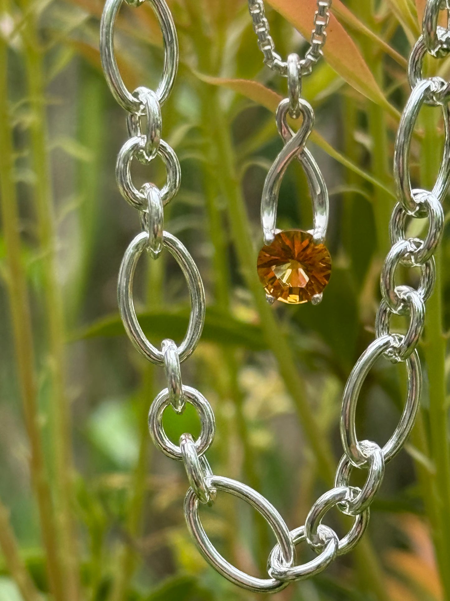 Citrine Brillante Charm Pendant shown with Cascade Necklace Hannah Daye jewelry