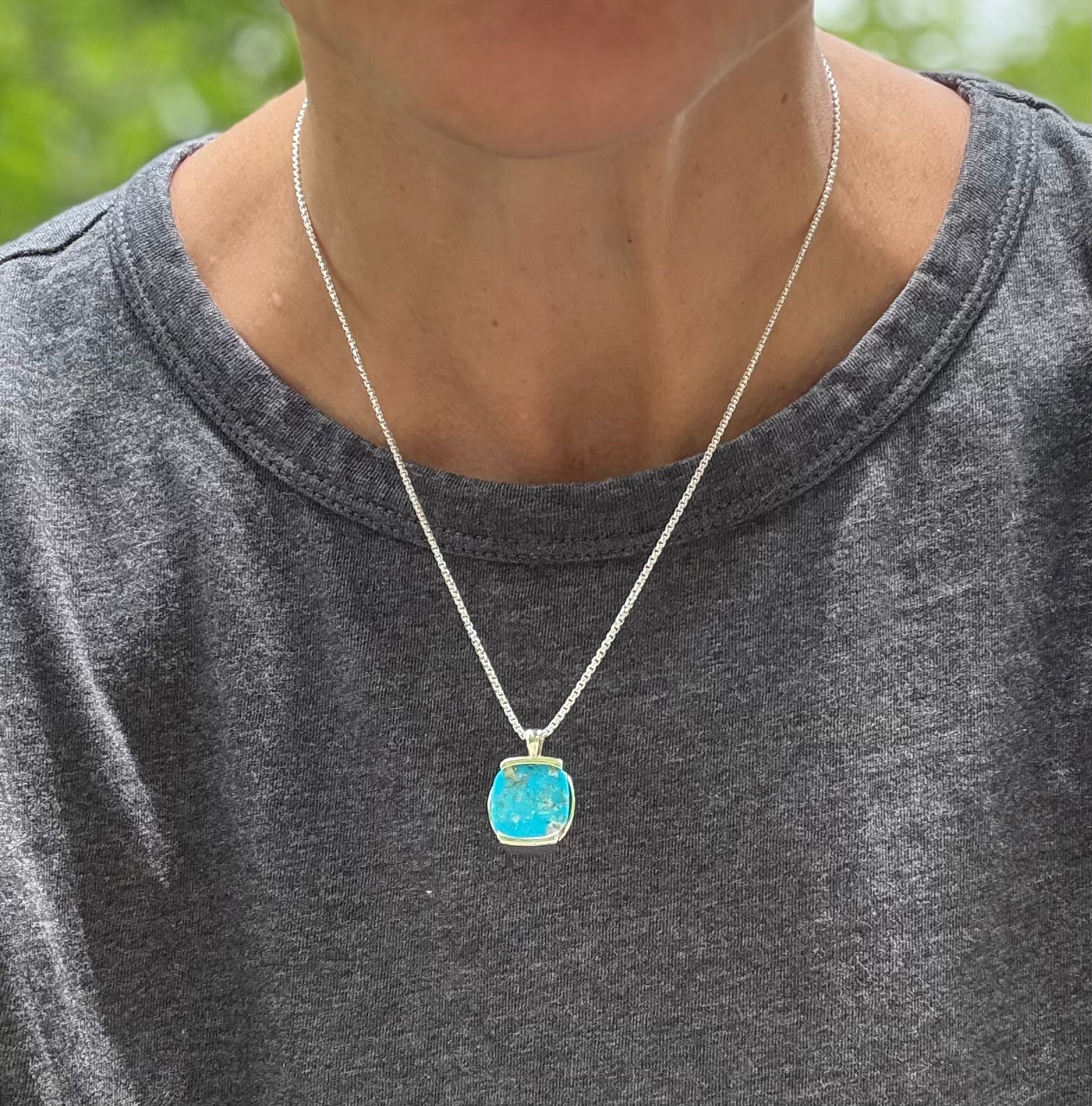 wearing Milan Pendant Turquoise by Hannah Daye jewelry