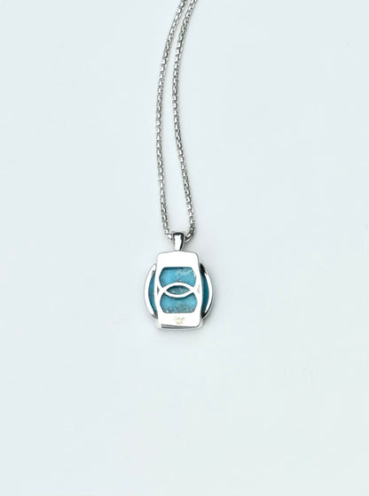 reverse side of pendant showing openwork Milan Turquoise