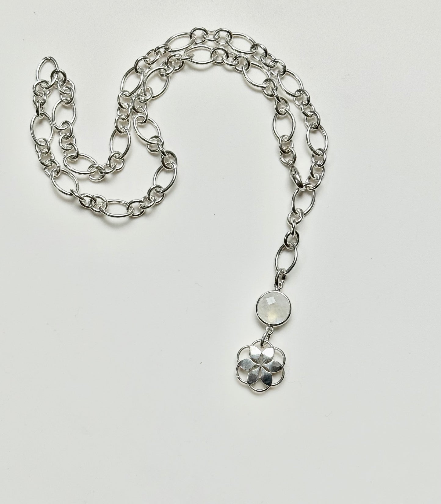 20" Lariat Cascade Necklace Rainbow Moonstone by Hannah Daye jewelry original design