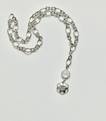 20" Lariat Cascade Necklace Rainbow Moonstone by Hannah Daye jewelry original design