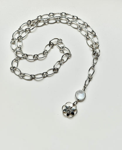 25" Cascade Rainbow Moonstone Lariat Necklace sterling silver by Hannah Daye