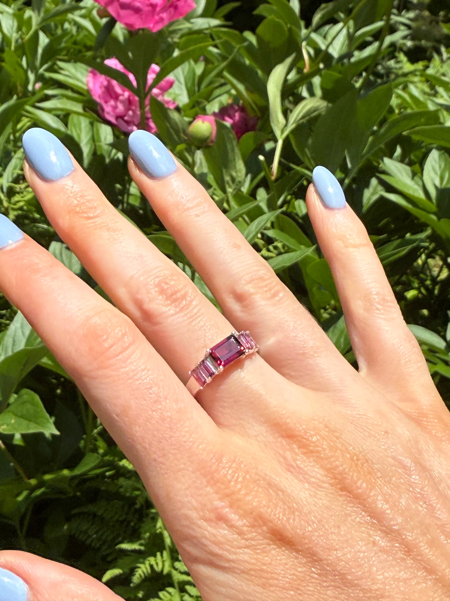 custom Lexi Band Ring in Garnet and Pink Tourmaline by Hannah Daye fine jewels