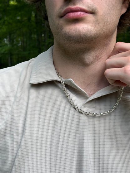 wearing Mariner 22 Chain Necklace men's jewelry Hannah Daye