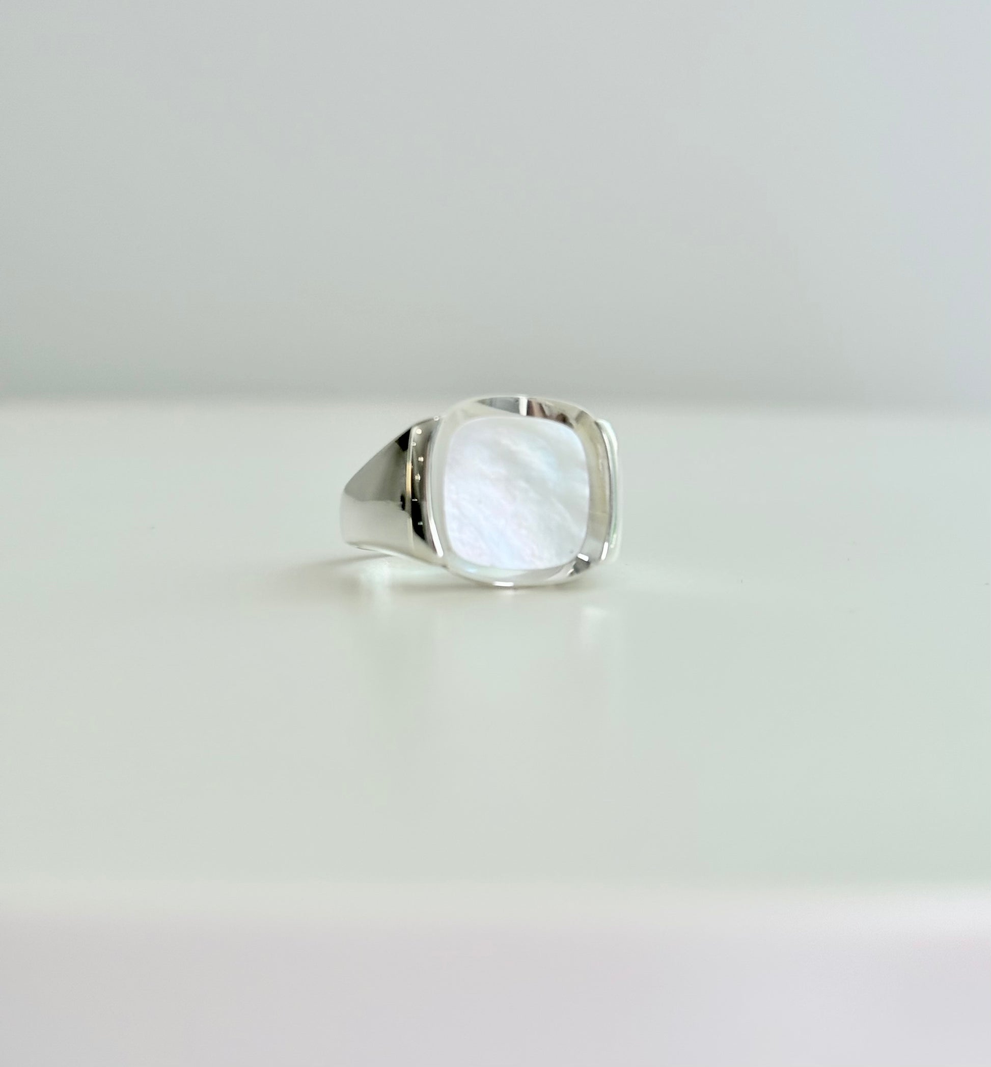 Milan Ring Mother of PEarl Sterling Silver Hannah Daye fine jewelry original design signet style cocktail