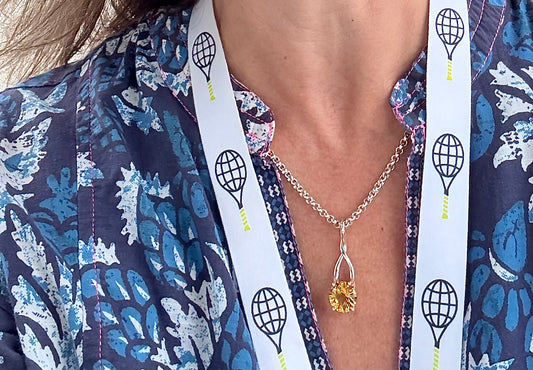wearing Citrine Brillante pendant on Rolo Chain Hannah Daye & Co jewelry original design