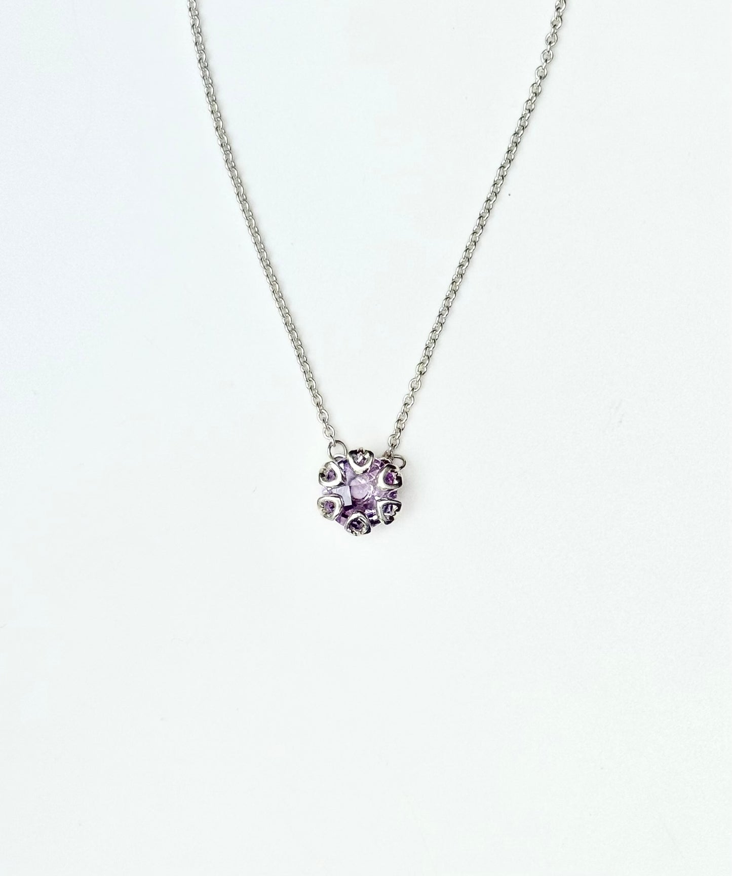 Rose Amethyst Poppy Necklace in sterling silver by Hannah Daye fine jewelry