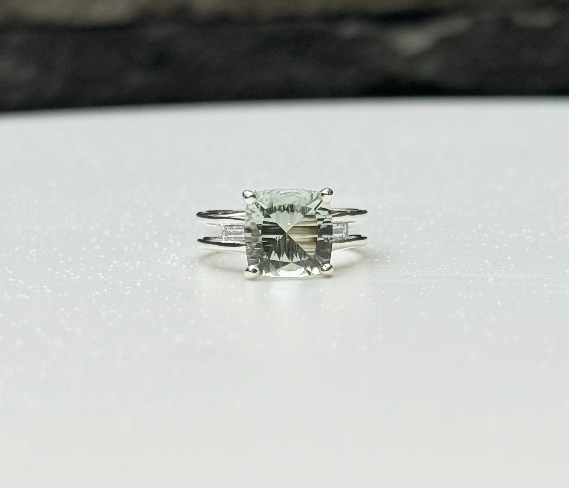 Cushion Ring Mint Quartz with Diamonds by Hannah Daye original design artisan crafted