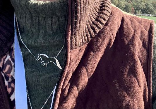 Wearing Hannah Daye Five Star Equestrian Horse Charm Necklace Sterling Silver original design